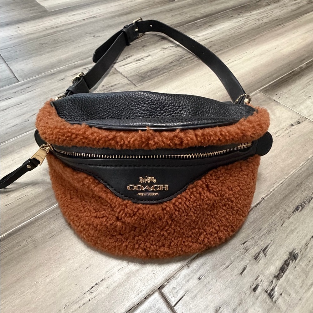 Coach Black and Tan Shearling Crossbody Bag